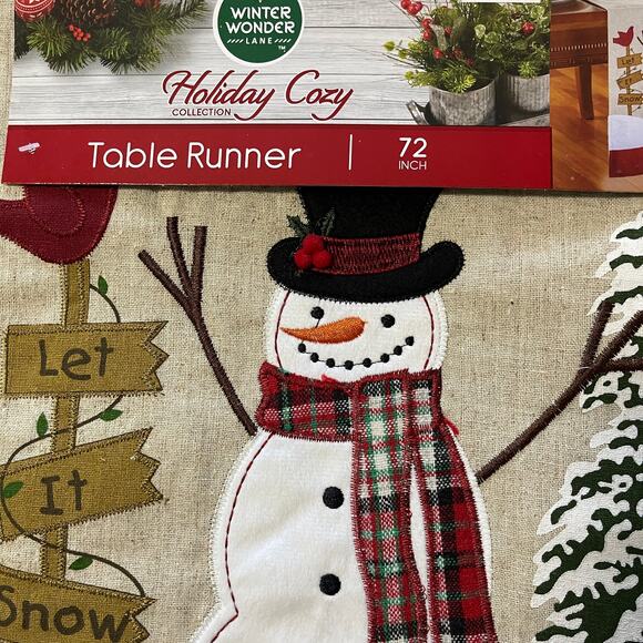 Winter Wonder Snowman Applique Table Runner 72" Long 13" Wide - Picture 2 of 3